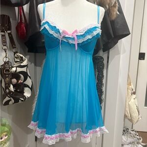 Vintage blue and pink lace babydoll top!